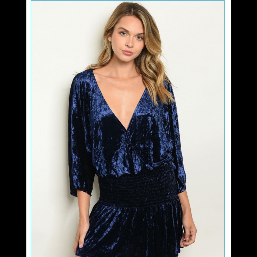 Skylar + Madison Deep Navy Crushed Velvet Mini Dress